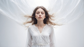 白色连衣裙欧美美女空间艺术摄影图片